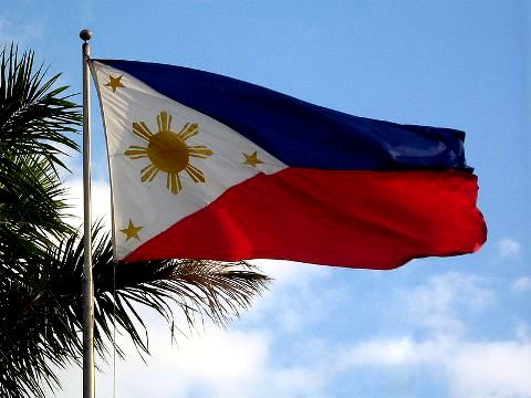 The national flag of the Philippines is a horizontal bicolor with equal 